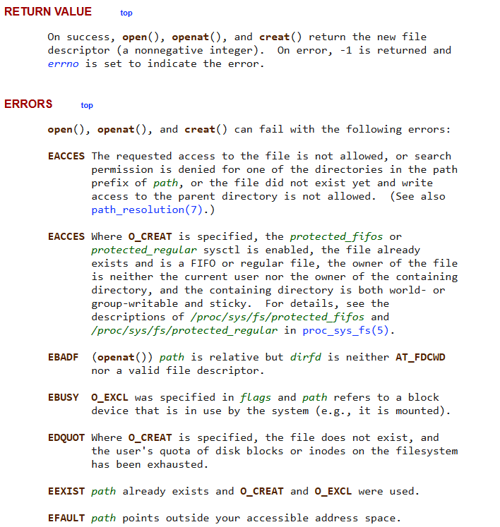 Linux Open Syscall Manpage